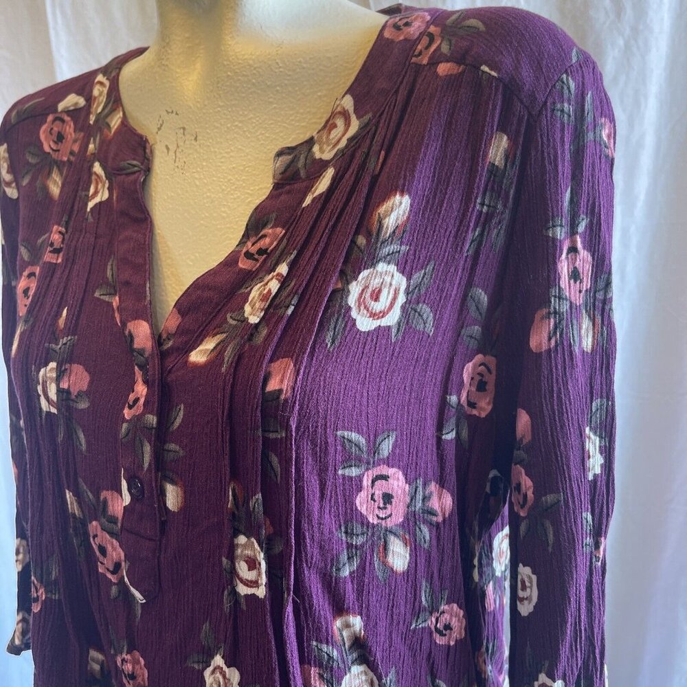 Womens Size XL Monday Fun Floral 3/4 Sleeve Pullover Blouse Tunic - Picture 3 of 12